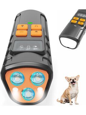 Humane Dog Bark Deterrent - Ultrasonic Strobe Light Trainer, 50ft Range, 6-in-1
